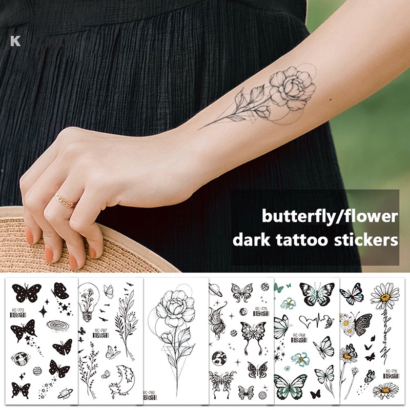 Kuzhen không thấm nước hình xăm tạm thời dán bướm đen hoa hồng chuyển flash tatoo hot