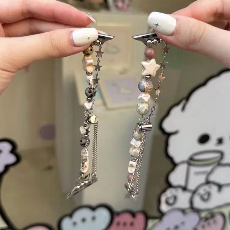 Vòng đeo tay hạt sao cho apple watch band series 7 8 6 5 4 se dây đeo kim loại chuỗi đôi cho i-watch 49mm 38mm 40mm 41mm 44mm 45mm 42mm