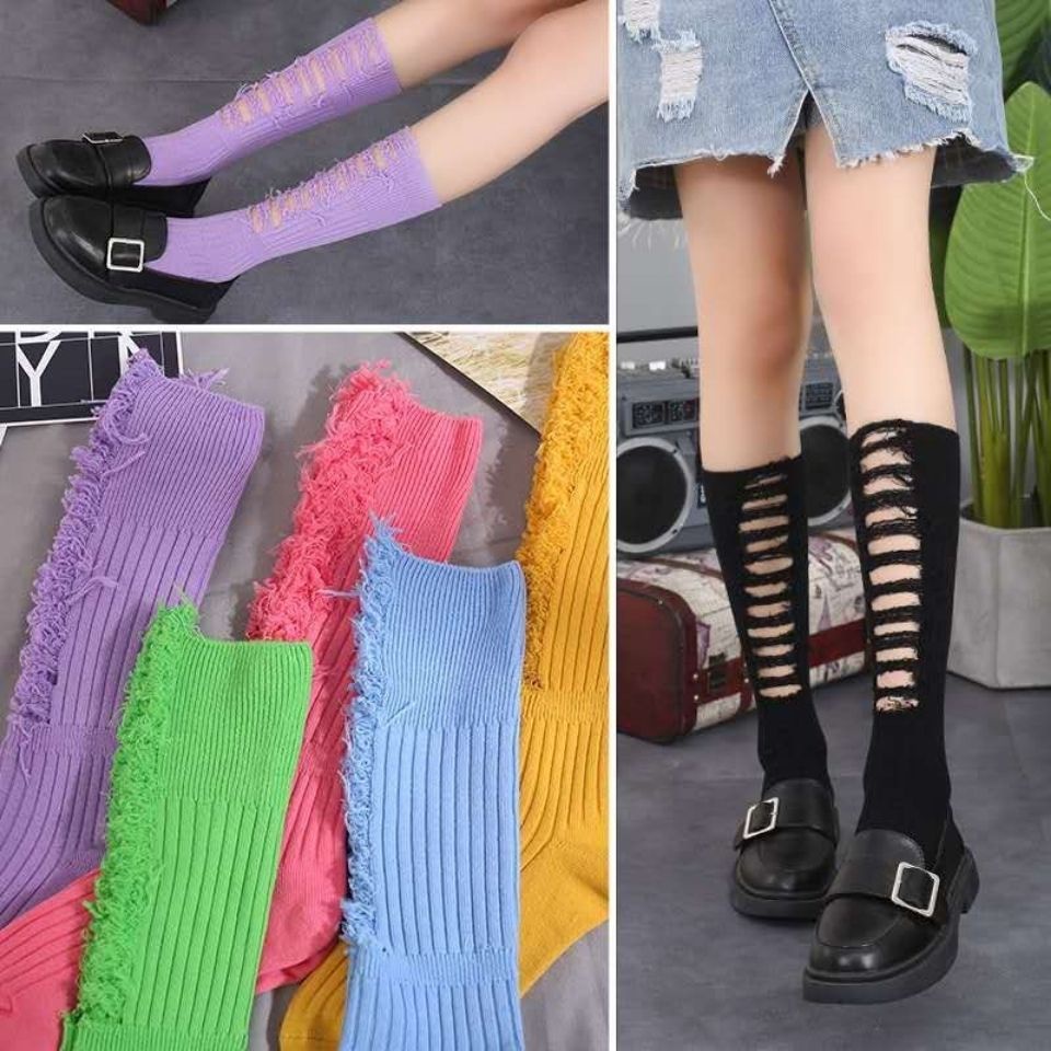 Vớ cotton Dệt Kim Mỏng Cổ Cao Rách Gối Thời Trang Xuân Hè 2023 Cho Nữ