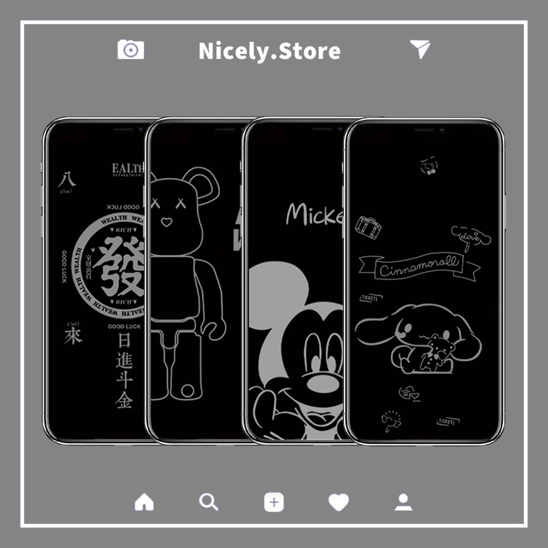Dễ thương mickey mouse bear cinnamoroll bảo vệ màn hình trong suốt tương thích cho iphone 14 plus 13 pro max hd kính cường lực chống rơi