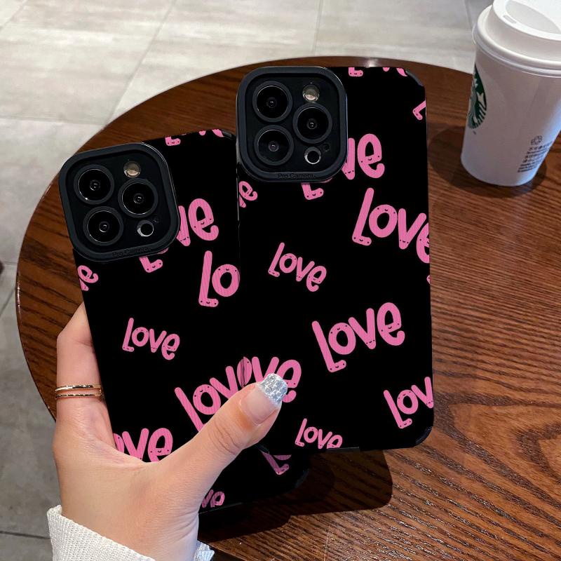 Ốp lưng điện thoại drop-resistant phù hợp với iphone11 12 13 14pro max x xr xs max se iphone 7 plus 8 plus iphone pink love soft case