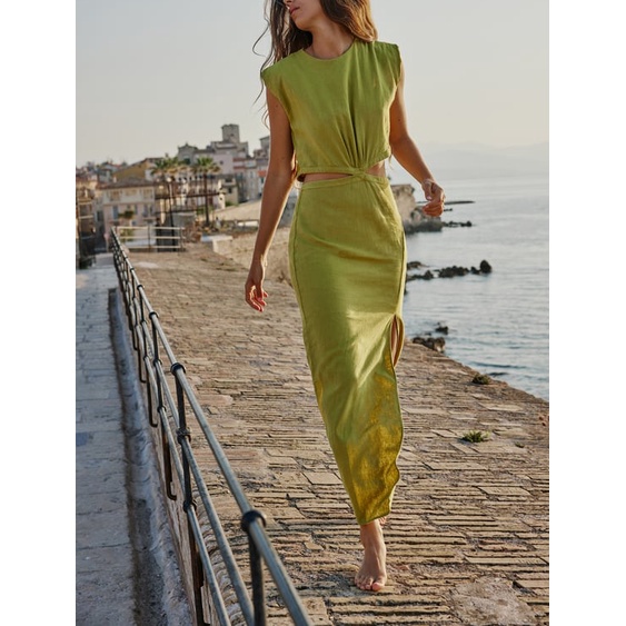 Zara mùa hè mới phụ nữ's Casual linen đầm pha trộn 8279376 7901939