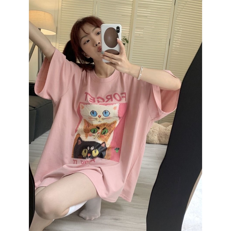 GgFashion Áo Thun Nữ Phong Cách Hàn Quốc Rộng Cổ Tròn Dễ Thương Màu Hồng Phù Hợp Với Mọi Kích Cỡ Trong Mùa Hè.