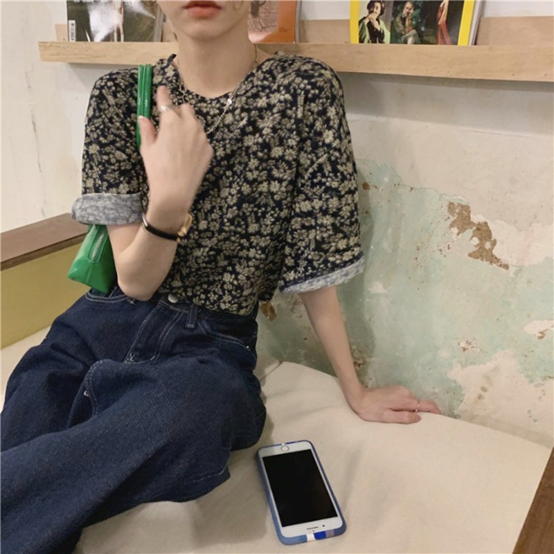 Áo thun NRVP tay ngắn in họa tiết phong cách Hàn Quốc thời trang cho nữ