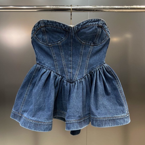 Áo Ống Vải Denim Mỏng Ôm Eo Cổ Chữ V Thời Trang Mùa Hè Âu Mỹ 2023