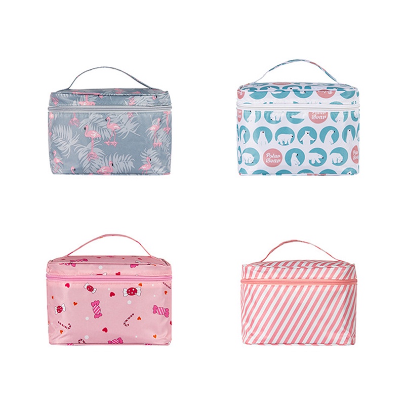 Túi đựng mỹ phẩm đồ trang điểm xách tay hình hộp họa tiết bắt mắt