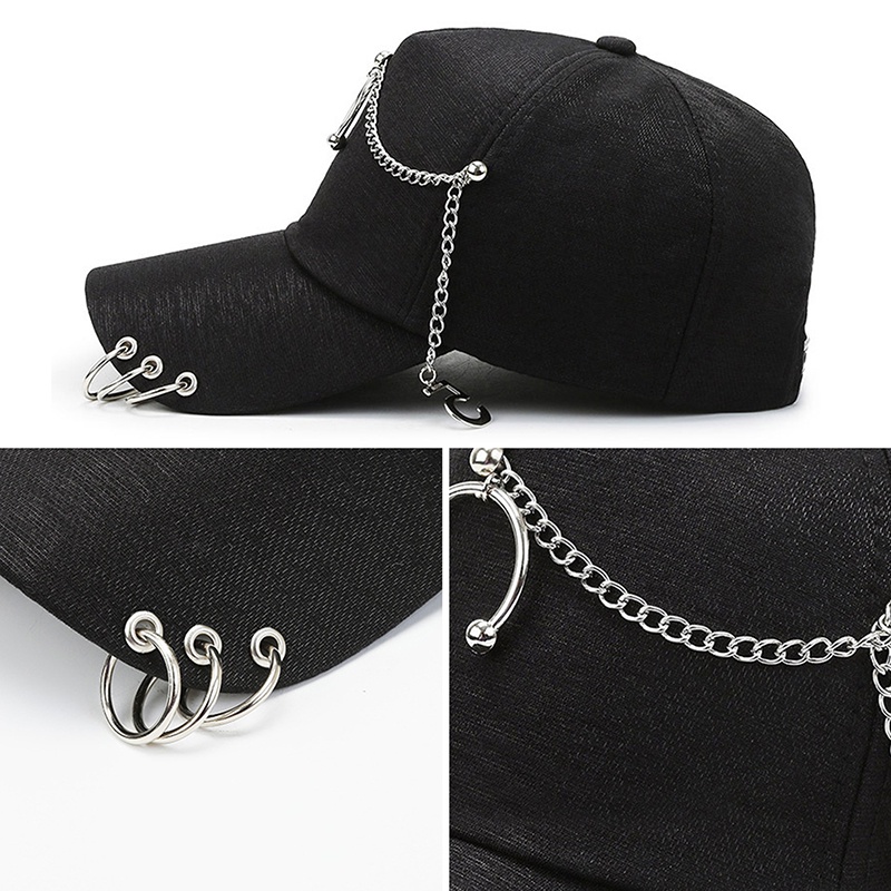Mũ Lưỡi Trai Màu Đen Phối Dây Xích Phong Cách Hip Hop Thời Trang Mùa Hè Cho Nam Và Nữ