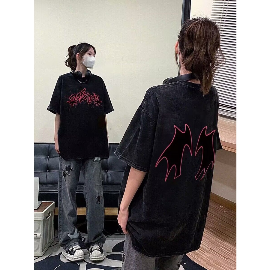 NRVP Áo Thun Đen 100% Cotton Tay Ngắn Dáng Rộng In Hoạ Tiết Độc Đáo