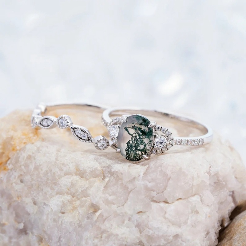 2 Nhẫn Đính Hôn Nữ Họa Tiết Lá Cây Lãng Mạn