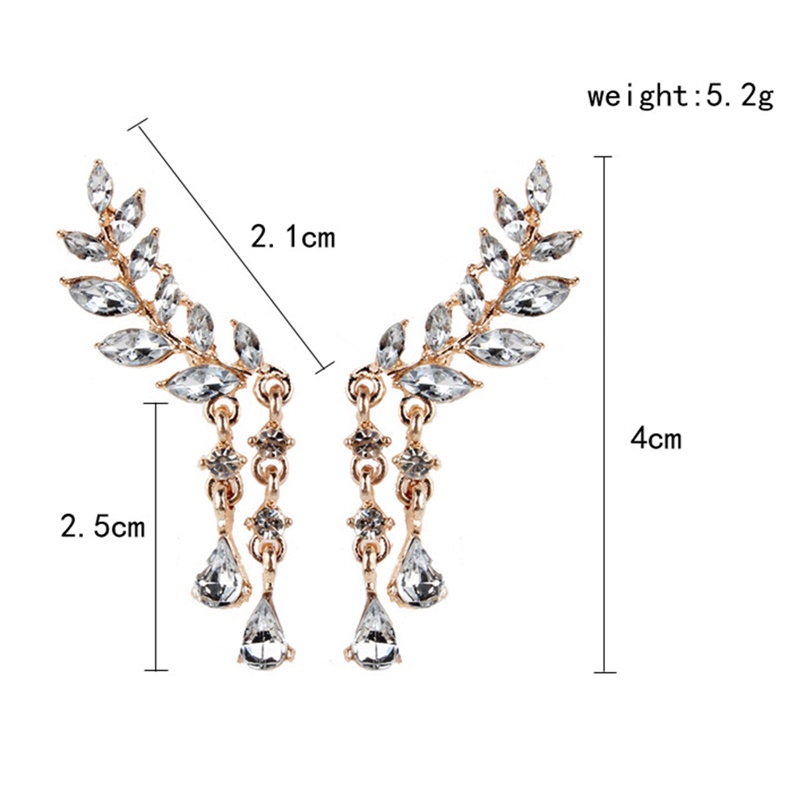 Bông Tai Dáng Dài Hình Chiếc Lá Đính Pha Lê Sang Trọng Thời Trang Cho Nữ