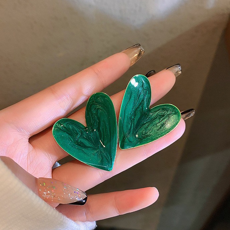 Khuyên Tai Hình Trái Tim Lớn Màu Trắng Xanh Lá Phong Cách Hàn Quốc Đơn Giản Dành Cho Nữ