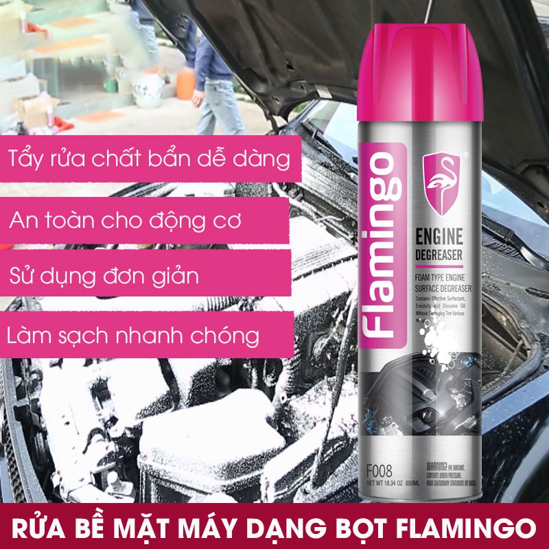 Bình Xịt Vệ Sinh Mặt Máy Khoang Máy Dạng Bọt Flamingo F008 650ml -Hàng Chính Hãng