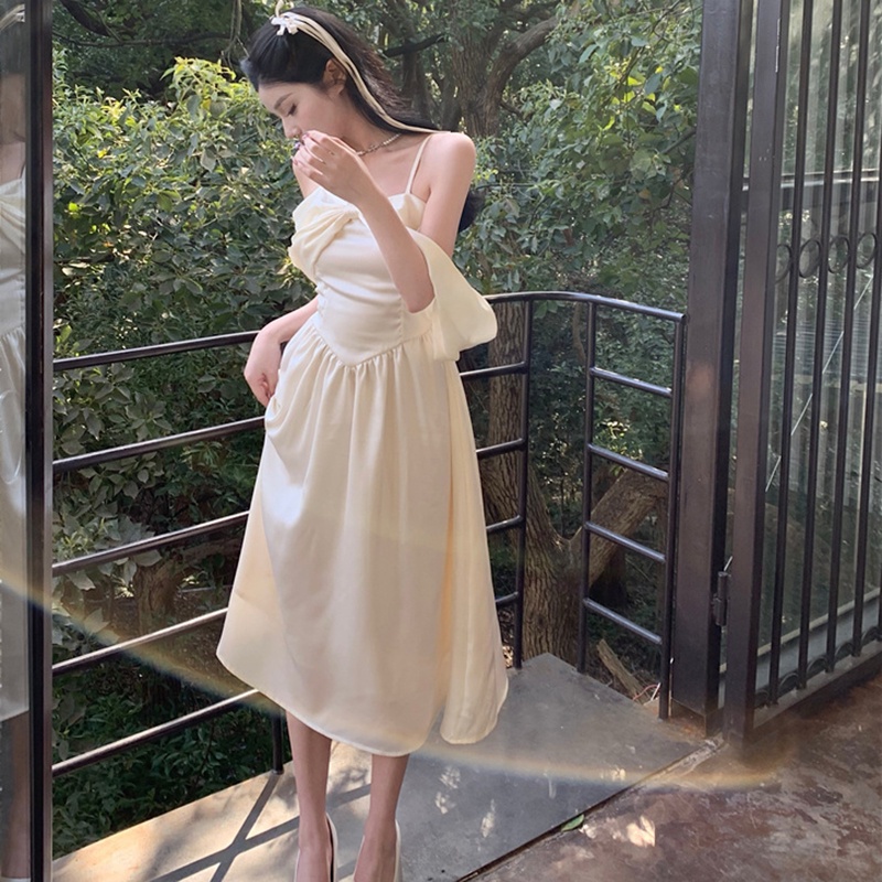 IELGY   Đầm Hai Dây Eo Cao Siêu Nữ Tính Phong Cách Phương Tây