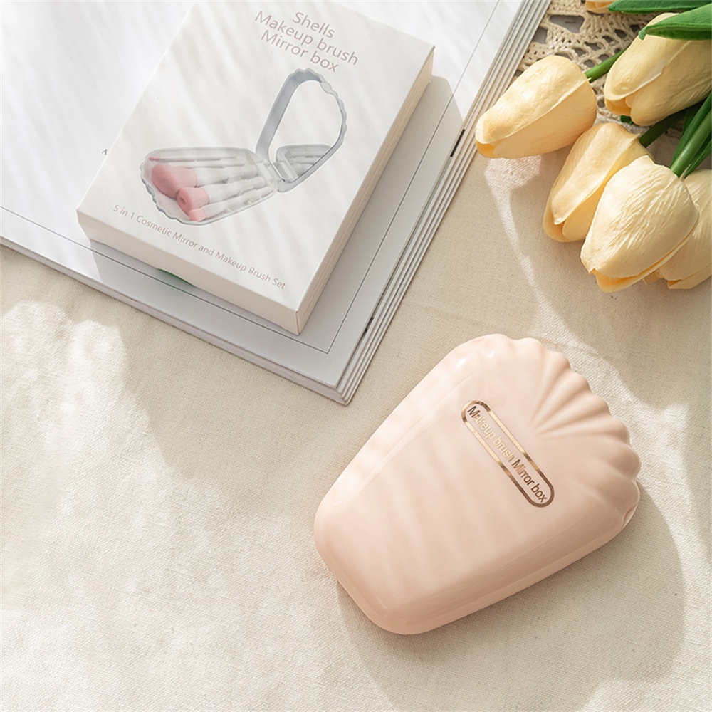 Bộ 5 Chiếc Cọ Trang Điểm Làm Đẹp Du Lịch Tiện Dụng Bộ Cọ Trang Điểm Chất Lượng Cao Hình Vỏ Sò Kèm Gương