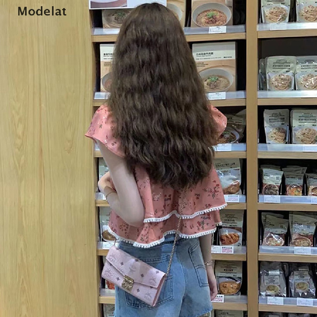 Áo Croptop Cổ Vuông Tay Cánh Bướm In Họa Tiết Hoa Thời Trang Mùa Hè Xinh Xắn Cho Nữ