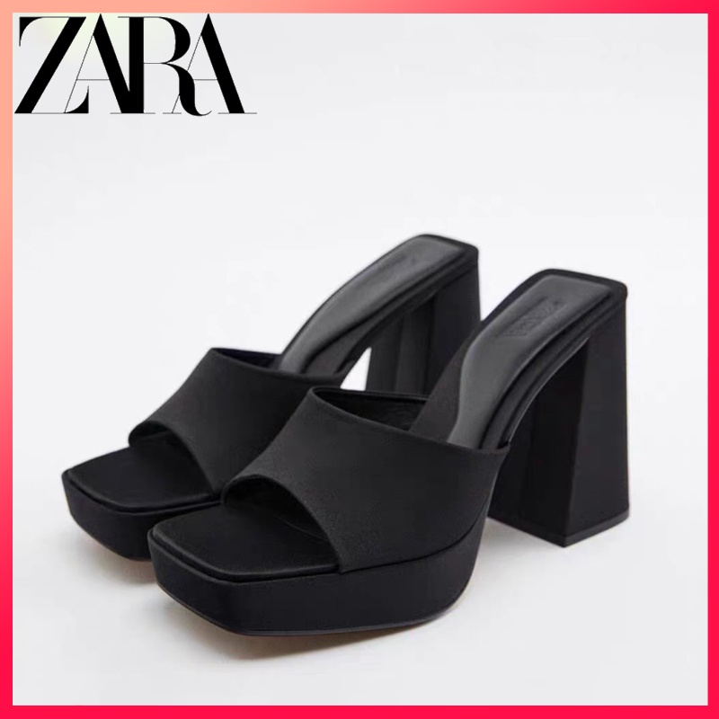 Zara mới đơn giản đầu vuông đế dày chống thấm nước dép cao gót
