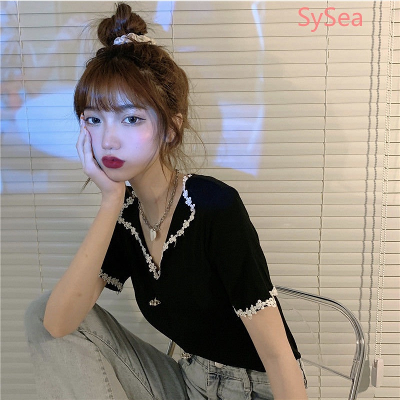 Áo Kiểu Vải Lụa Lạnh Cổ V In Hoa Dễ Thương Thời Trang Mùa Hè Cho Nữ