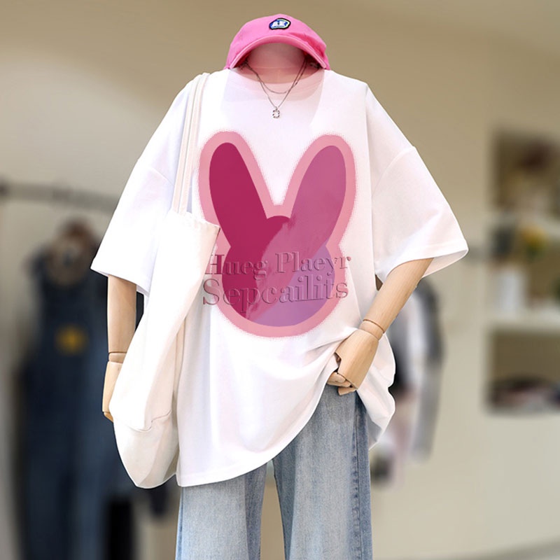 Áo thun NRVP 100% cotton tay ngắn dáng rộng in họa tiết phong cách Hàn Quốc thời trang cho nữ