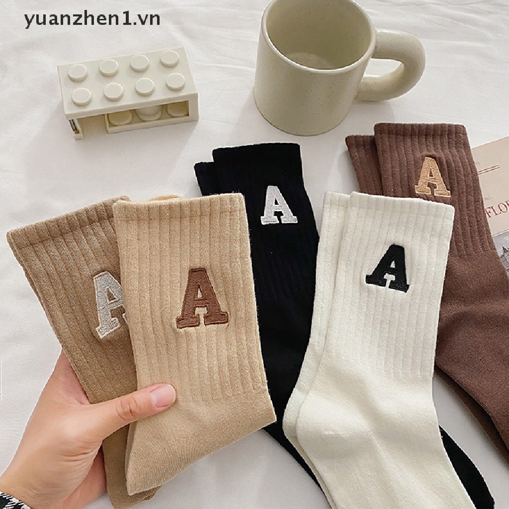Đôi Vớ Cotton Dài Thêu Chữ Phong Cách Hàn Quốc Thời Trang Cho Nữ