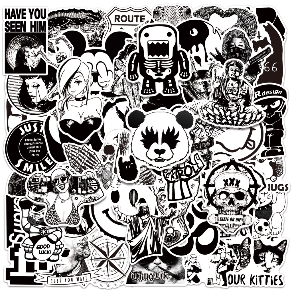❉ Hiphop Slang vui vẻ. Nhãn Dán Series 02 Đen Trắng Cổ Điển ❉ Bộ 50 Sticker Chống Thấm Nước Họa Tiết Doodle Hợp Thời Trang