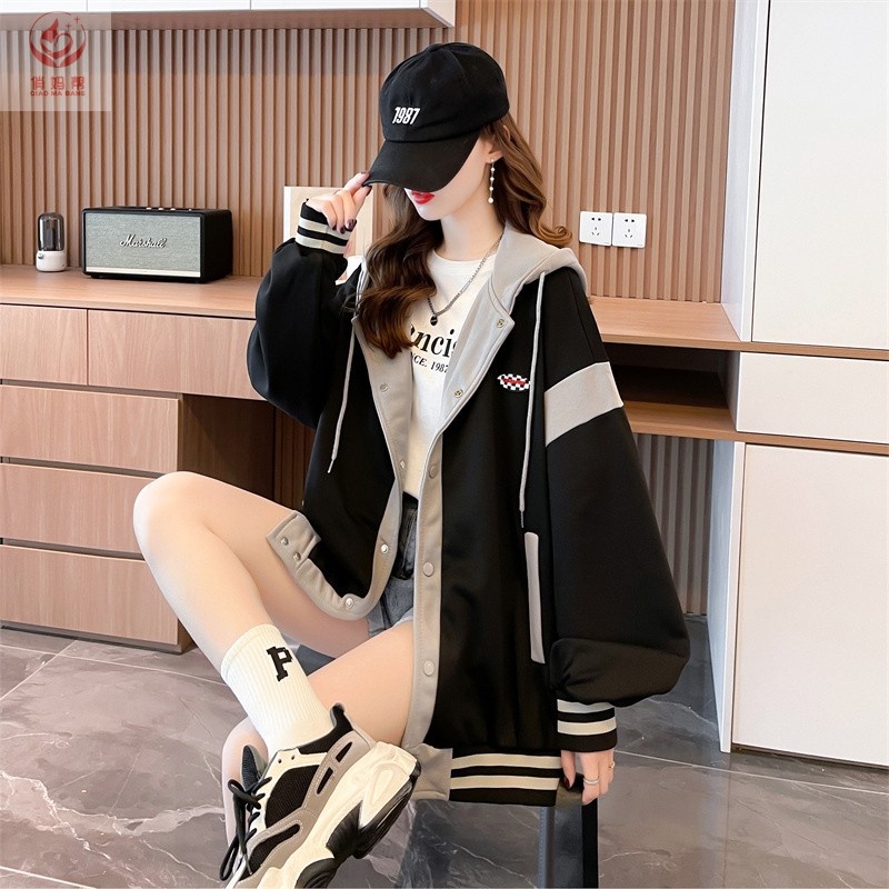 Áo hoodie nữ - khoác nỉ Bomber Unisex phối viền, có mũ 2 lớp dày dặn ulzzang phong cách Hàn Quốc, có Cúc bấm | BigBuy360 - bigbuy360.vn