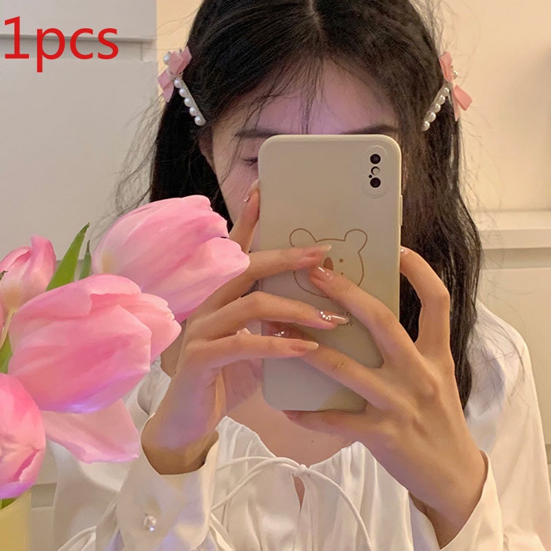 Kẹp Tóc Hình Nơ Đính Ngọc Trai Nhân Tạo Phong Cách Hàn Quốc