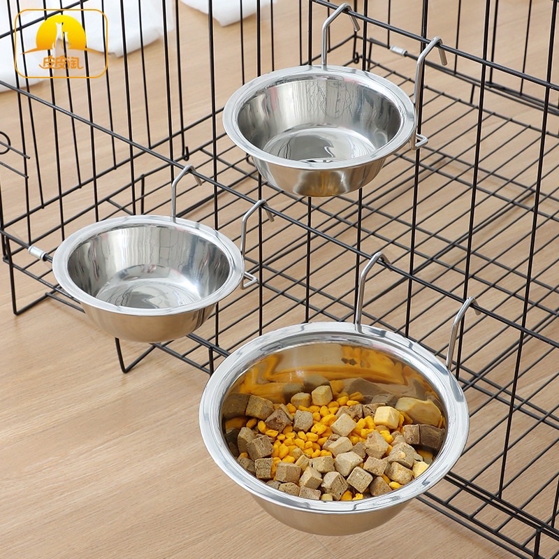 Chén bát inox gắn chuồng đựng thức ăn , nước uống cho chó mèo , thú cưng kích thước 14.5cm