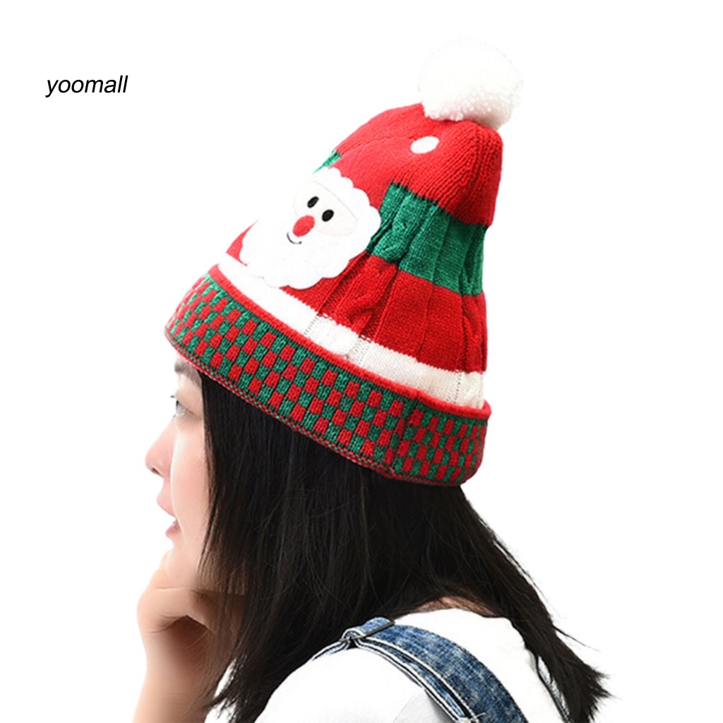Mũ Beanie Dệt Kim Đính Banh Lông Chủ Đề Giáng Sinh Cho Người Lớn Và Trẻ Em