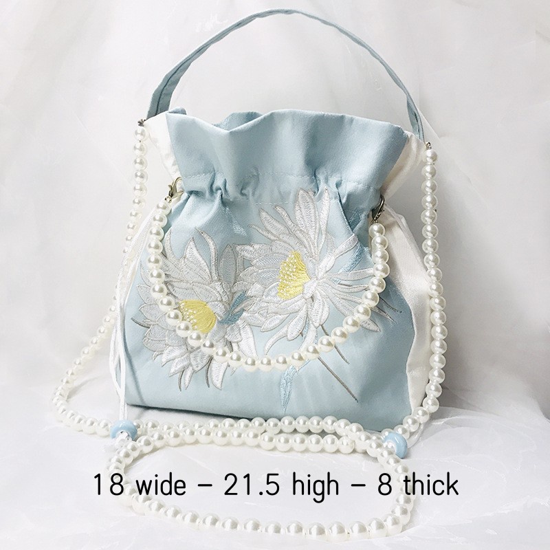 1 Túi Xách Vải Dây Rút Thêu Họa Tiết Phong Cách Trung Hoa Cổ Điển