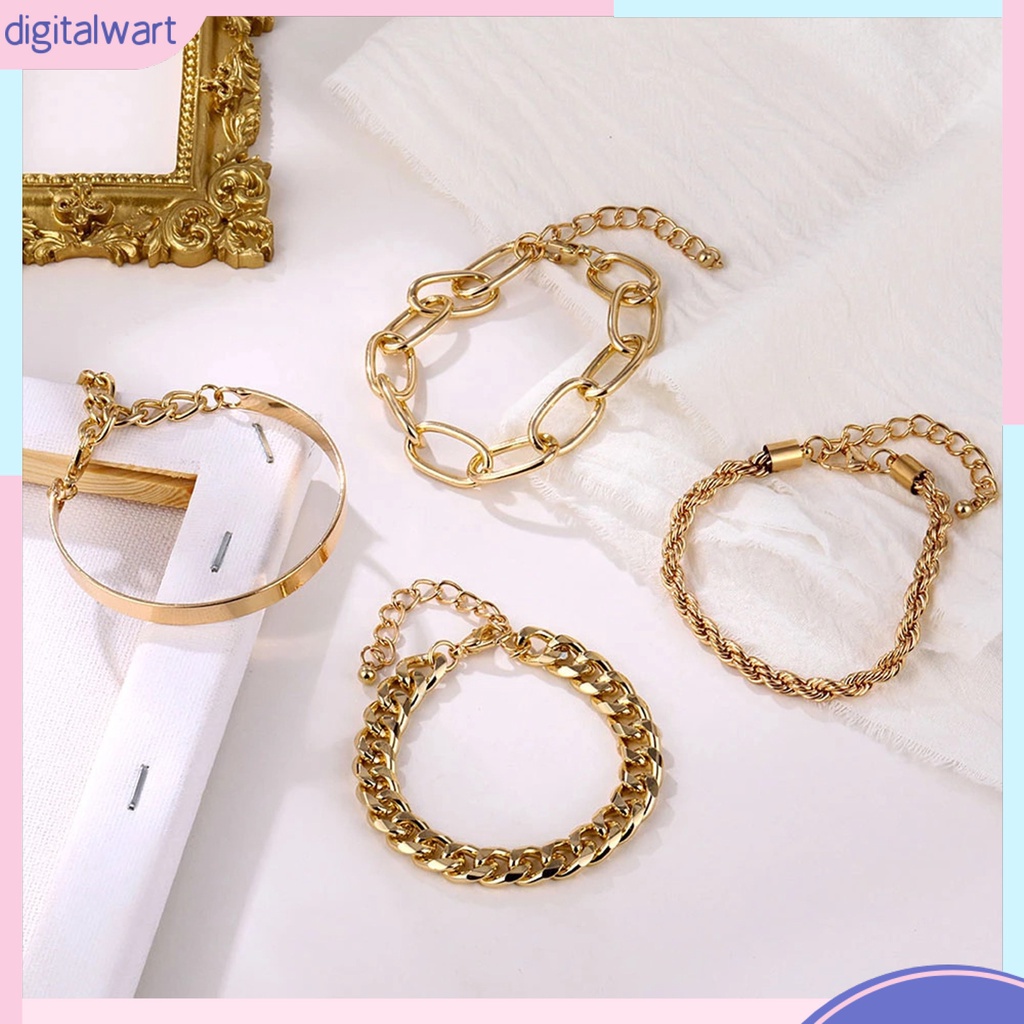 Set 4 Vòng Đeo Tay Mạ Điện Không Phai Phong Cách Vintage Thời Trang Cho Nữ