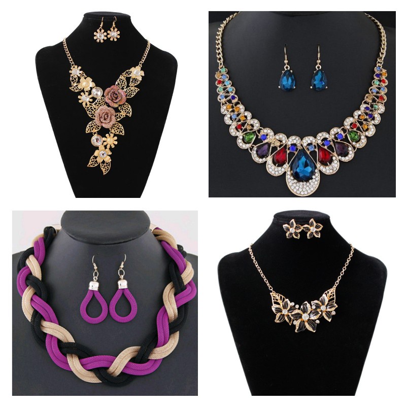 1 set Dây Chuyền Và Bông Tai Hình Hoa Phong Cách Âu Mỹ