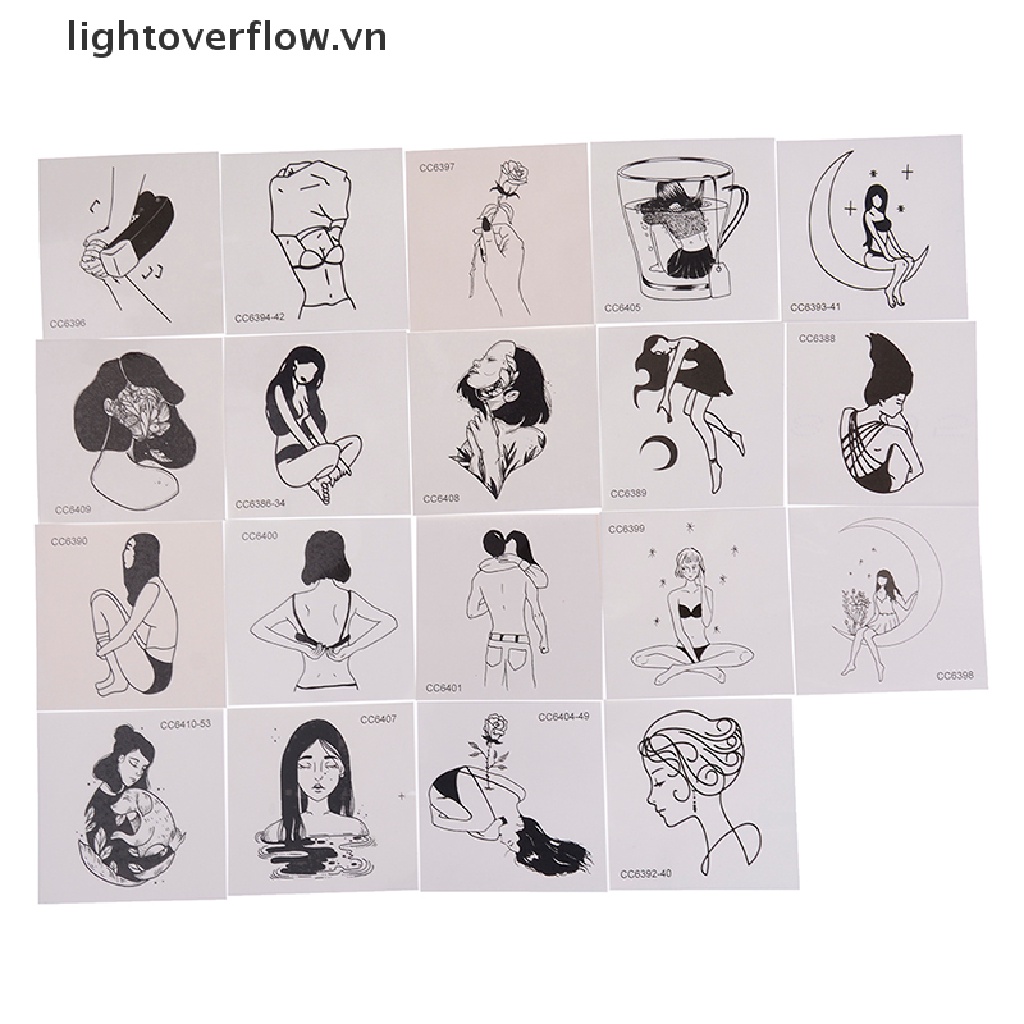 Set 5 Tấm Hình Xăm Dán Họa Tiết Trắng Đen Phong Cách Vintage