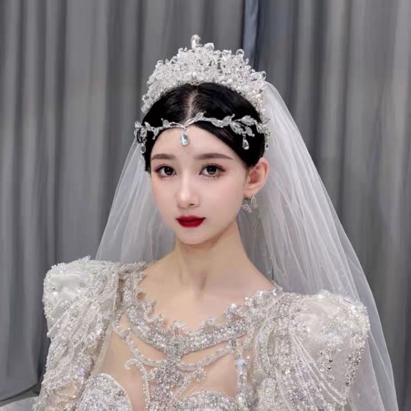 Băng Đô Cài Tóc Hình Lá Đính Kim Cương Giả Lấp Lánh Kiểu Hàn Quốc Cho Cô Dâu