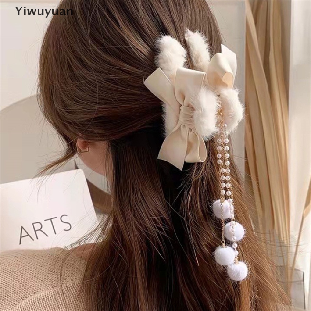 < Yiwuyuan > Kẹp Tóc Đính Nơ Lông Nhung Mềm Mại Thời Trang Thanh Lịch Dành Cho Nữ