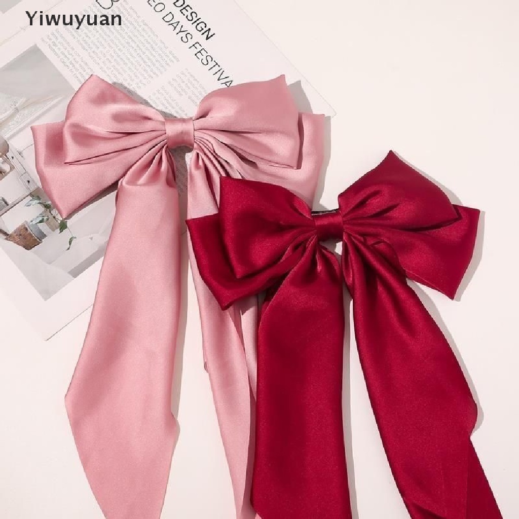 < Yiwuyuan > Kẹp Tóc Đính Nơ Ruy Băng Màu Trơn Đơn Giản Thời Trang Retro Cho Nữ