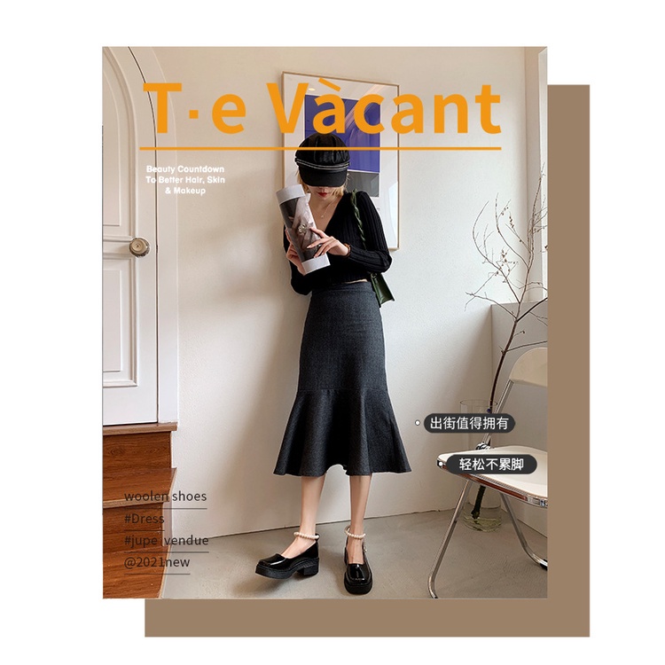 Giày Da Gót Dày Đính Ngọc Trai Phong Cách Lolita Vintage Anh Quốc