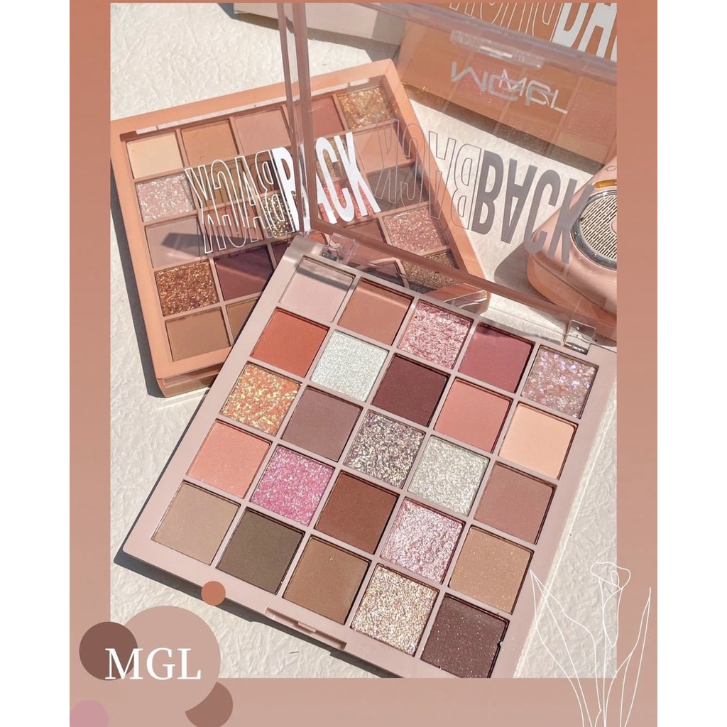 Bảng Phấn Mắt MGL 25 Ô Siêu Lì 2 tone  Hồng Đất Với Cam Đất