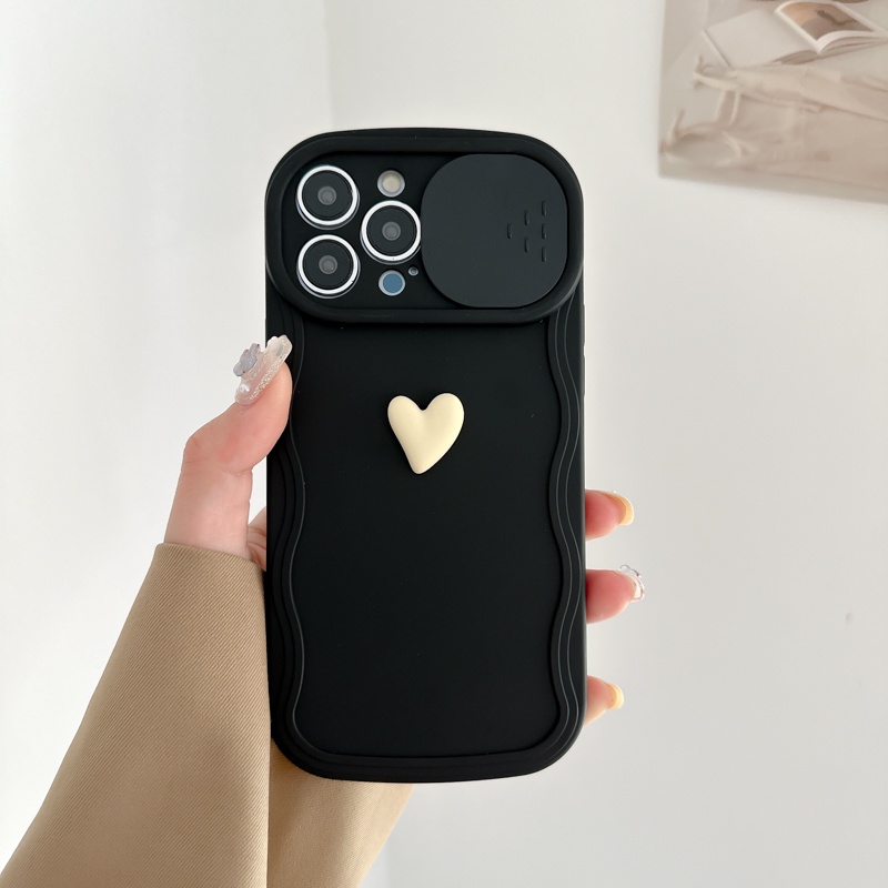 Ốp Điện Thoại TPU Dẻo Màu Be Hình Trái Tim 3D Đơn Giản Cho iPhone 14 13 12 Pro Max Plus 11