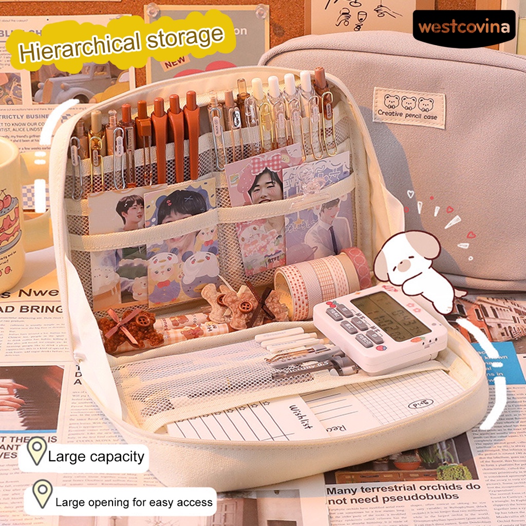 [COD]♪Túi Đựng Bút Chống Bụi Sức Chứa Lớn 90 Độ Có Khóa Kéo Tiện Dụng