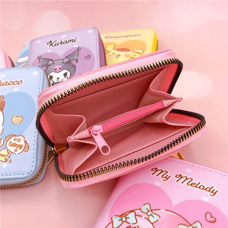 Ví Da PU Mini Có Khóa Kéo Họa Tiết Hoạt Hình Melody Kuromi Cinnamoroll Đáng Yêu Cho Học Sinh