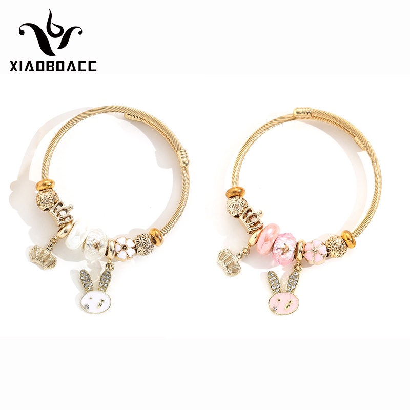 XiaoboACC Vòng Tay Dạng Hở DIY Bằng Thép Không Gỉ Đính Hạt Kim Cương Chống Dị Ứng Có Thể Điều