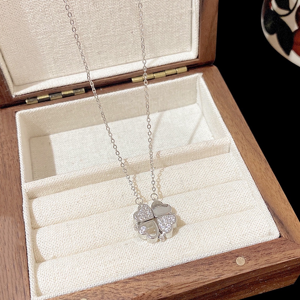 Vòng cổ Thép Titan Mặt Cỏ Bốn Lá Đính Đá Sang Trọng Cho Nữ