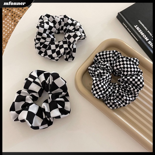 Băng Đô Cài Tóc Họa Tiết Caro Trắng Đen Hiện Đại