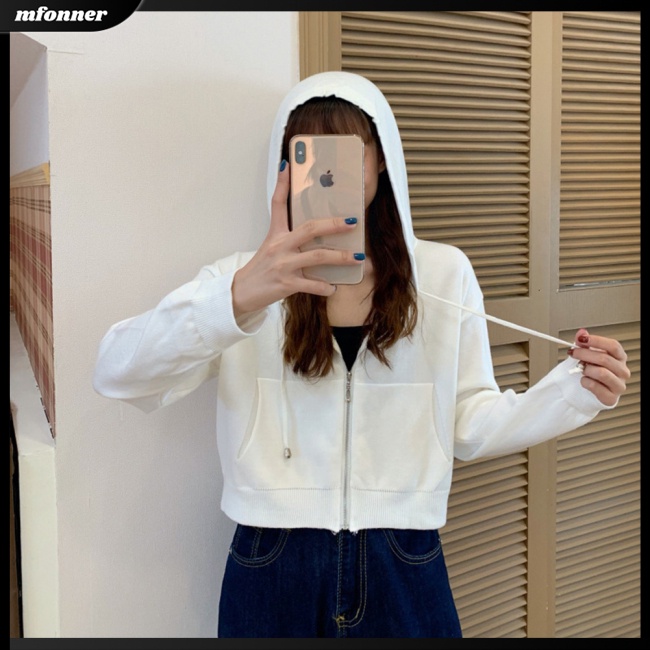 Áo Khoác Cardigan Lửng Có Nón Trùm Đầu Phối Dây Rút Dài Tay Trọng Lượng Nhẹ Toàn Diện Cho Nữ