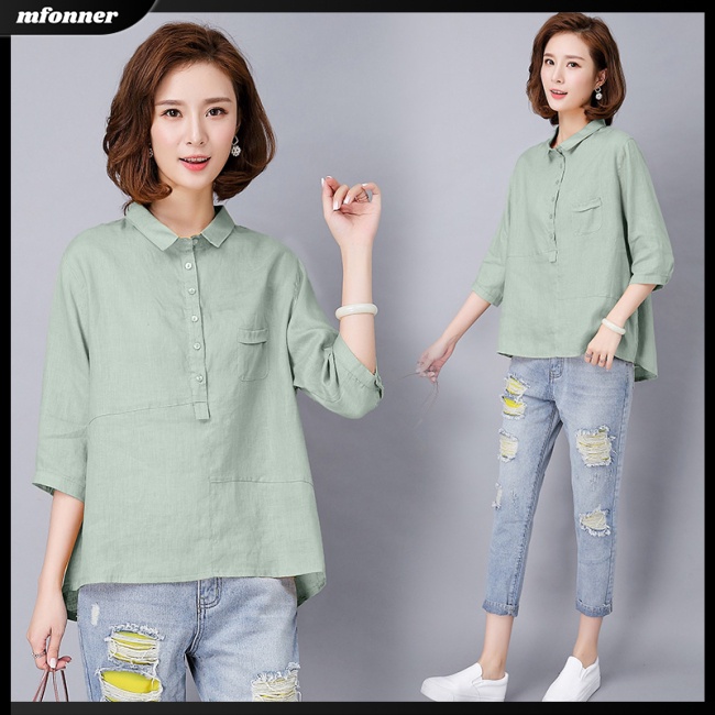 Áo Sơ Mi Tay Lửng Chất Liệu Cotton Lanh Thời Trang Mùa Hè Dành Cho Nữ