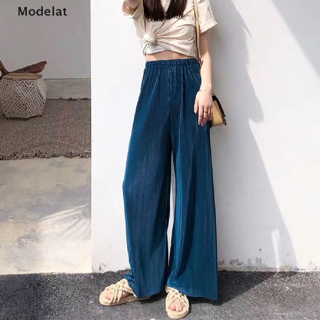 Mfc Quần Dài Ống Rộng Lưng Cao Co Giãn Màu Trơn Thời Trang