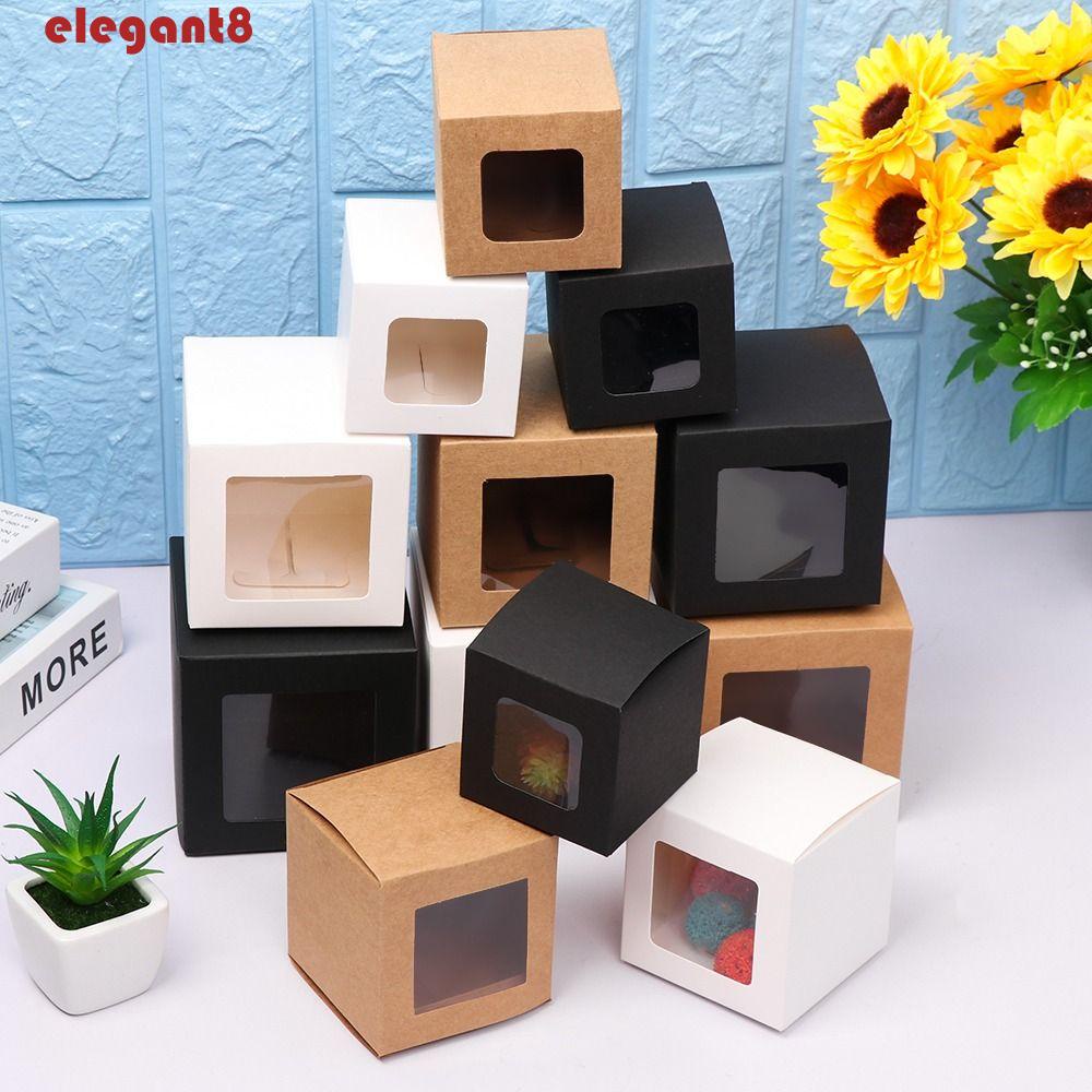 Hộp Giấy Kraft Với Cửa Sổ Đựng Kẹo / Trang Sức 10 Cái Bằng PVC Trang Trí Tiệc Cưới / Valentine