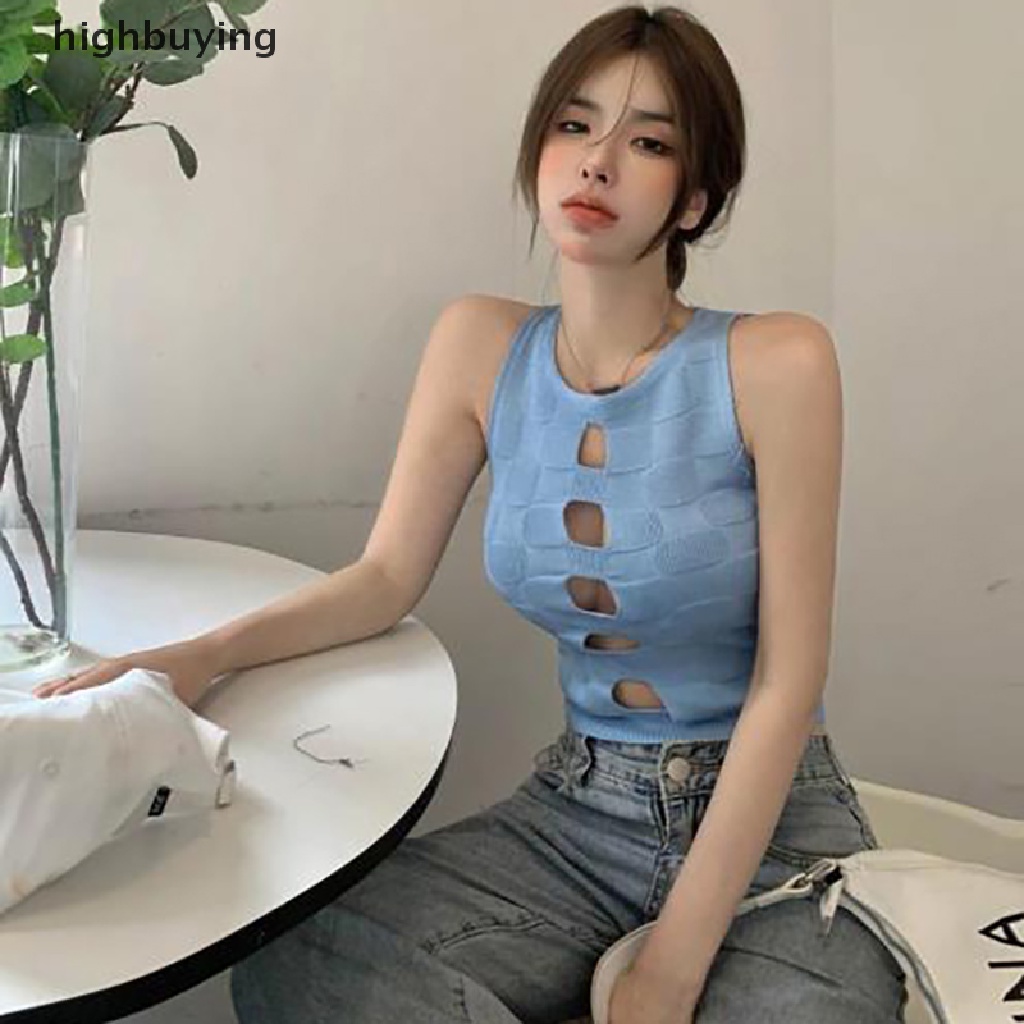 Áo Croptop Dệt Kim Không Tay Cổ Tròn Gợi Cảm Cho Nữ