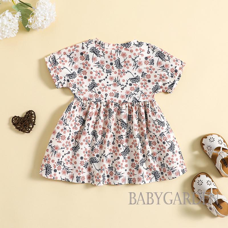 Đầm Công Chúa Mùa Hè Tay Cộc Cổ Tròn In Họa Tiết Hoa Dễ Thương Ngọt Ngào Cho Bé Gái 3 Tháng - 3 Tuổi