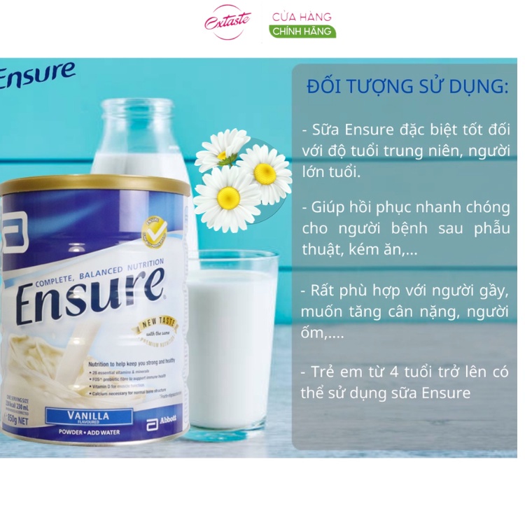 Sữa bột Ensure abbott hương vani 850g dành cho người lớn tuổi, người mới ốm dậy cẩn bổ sung dinh dưỡng  BeautiMax